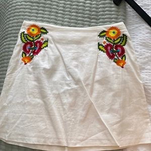 White Linen Skirt w/ floral detailing